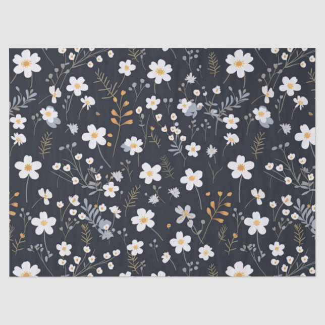 Black Minimalistisch Gentle Garden Wildblumen Kind Seidenpapier (Vorderseite)