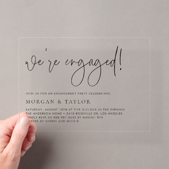 Black Minimalistisch Handwriting-Engagement-Partei Acryleinladungen (Insitu (Handheld))