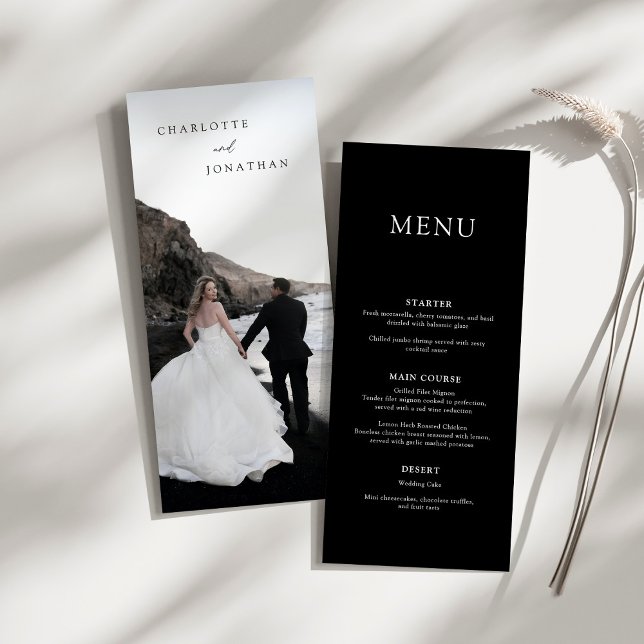 Black Minimalistisch Modern Foto Wedding Menu (Von Creator hochgeladen)