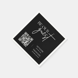 Black Minimalistisch Modern WiFi Password Wedding  Serviette