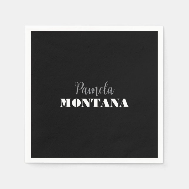Black Minimalistisch Personal Modern Serviette (Vorderseite)