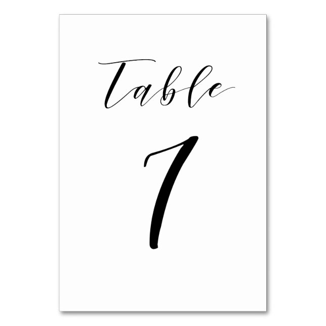 Black Minimalistisch Script Wedding Tischnummer (Vorderseite)