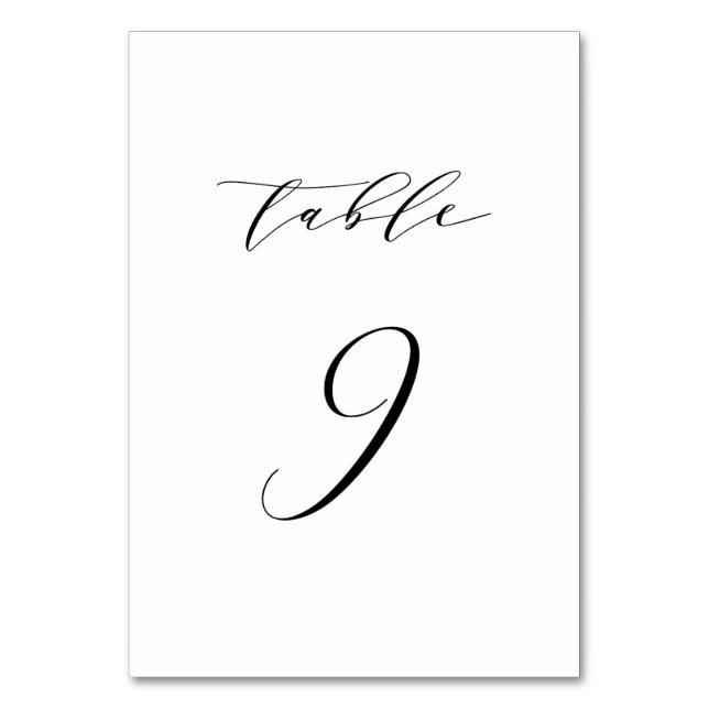 Black Minimalistisch Script Wedding Tischnummer 9 (Vorderseite)