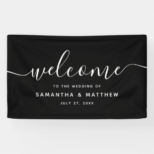 Black Minimalistische Schrift Willkommen zur Hochz Banner