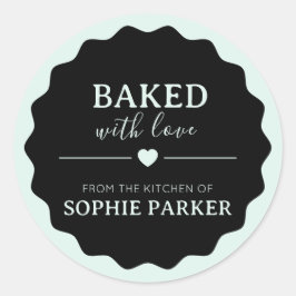 Black Mint Green Baked With Love Scallop Sticker