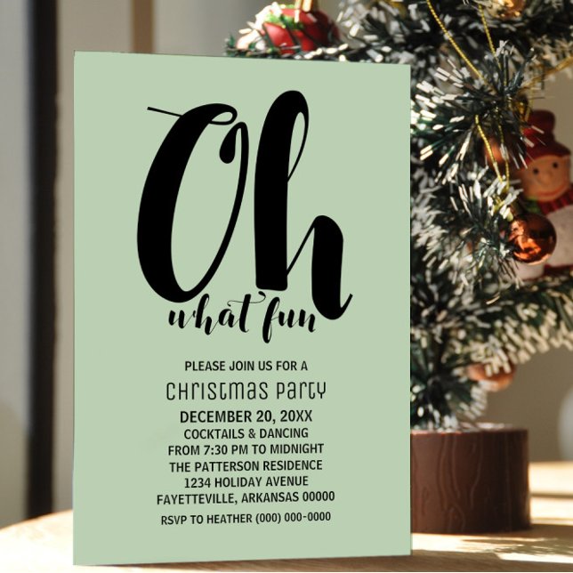 Black Mint Green Oh Quel Amusant Invitation de fêt (Black and Mint Green Oh What Fun Holiday Party Invite)