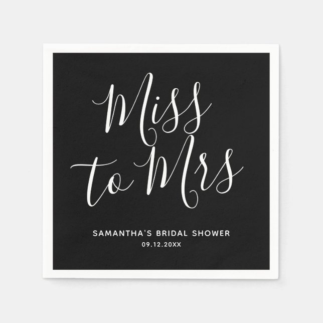 Black Miss zu Mrs Simple Chic Boho Brautparty Serviette (Vorderseite)