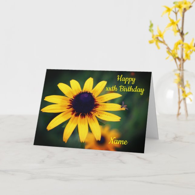 Black Mit Augen Susan Blume Personalisiert Geburts Karte (Gelbe Blume)
