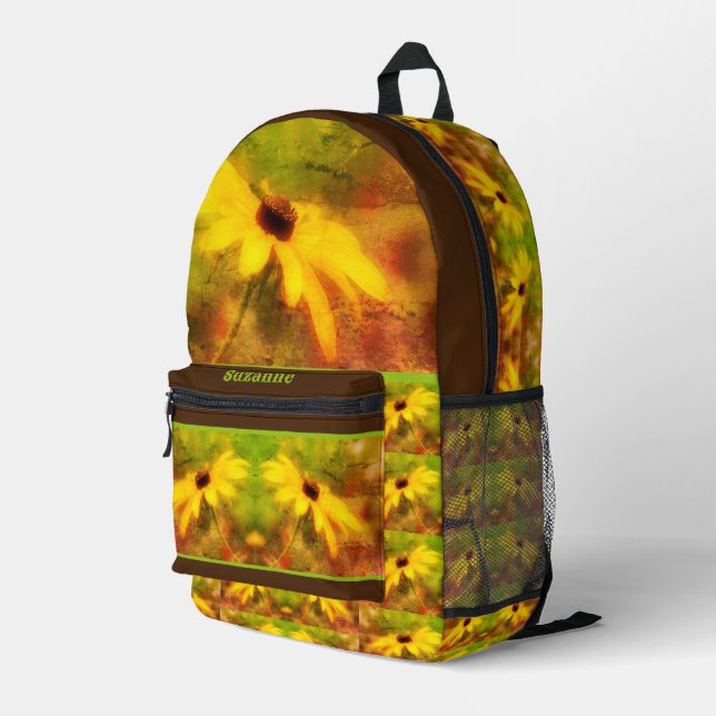 Black Mit Augen Susan Daisy Distressed Personalisi Bedruckter Rucksack (Rückseitige Ecke Rechts)