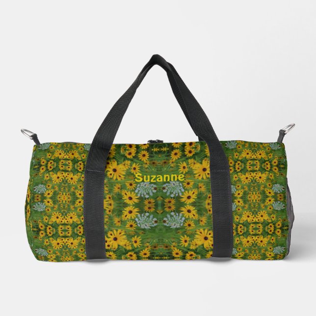 Black Mit Augen Susan Daisy Painting Personalisier Duffle Bag (Vorderseite)