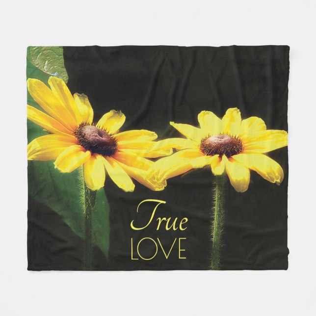 Black Mit Augen Susan Floral True Love Phrase Fleecedecke (Vorderseite (Horizontal))