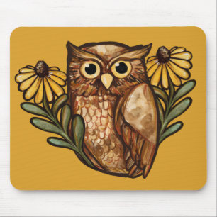 Black Mit Augen Susan Owl Blume Owls Mousepad