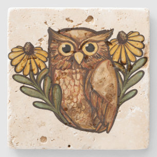 Black Mit Augen Susan Owl Blume Owls Steinuntersetzer