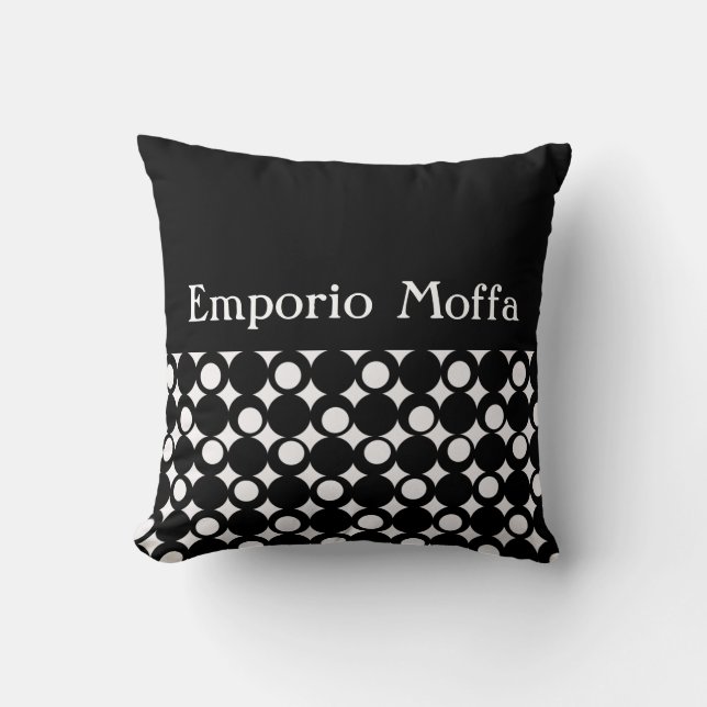Black Mod Ball Design @ Emporio Moffa mit Text Kissen (Vorderseite)