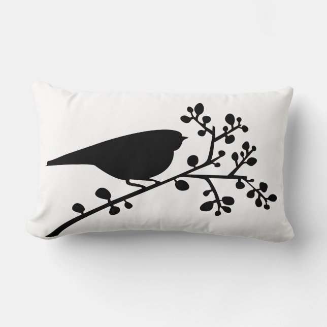 Black Mod Single Bird & Berries {pflücke deine Far Lendenkissen (Vorderseite)