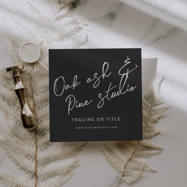 Black Modern Boho QR Code Business Card Quadratische Visitenkarte (Black Modern Boho Business Card with QR Codes)