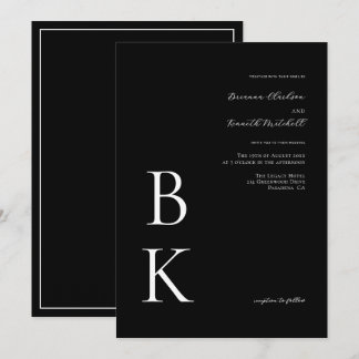 Black Modern Bold Monogram Typografy Wedding Einladung
