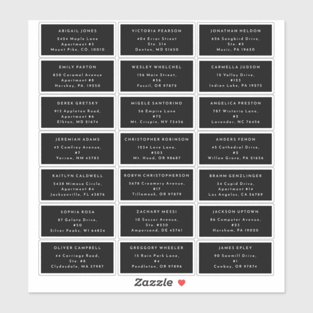 Black Modern Bold Wedding Guest Address Sticker (Blatt)