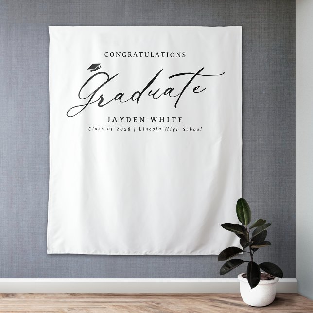 Black Modern Calligraphy Simple Graduation Party Wandteppich (Black Modern Calligraphy Simple Graduation Party Tapestry)