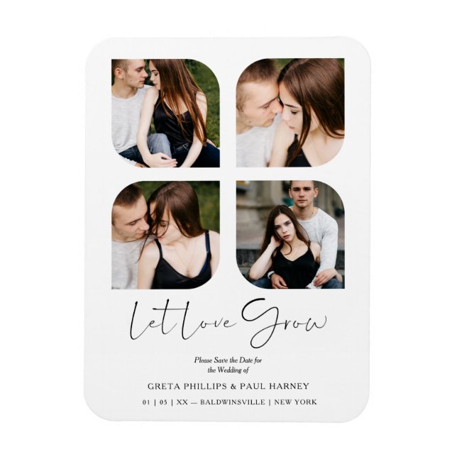 Black Modern Chic Clover Collage 4 Fotos Hochzeit Magnet (Vertikal)