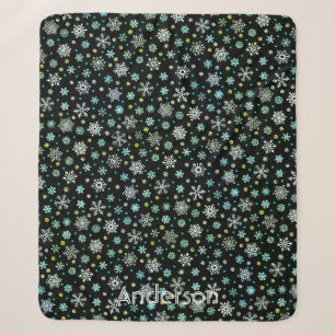 Black Modern Chic Elegante Snowflakes Individuelle Sherpadecke