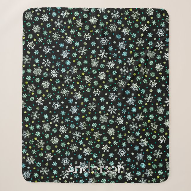 Black Modern Chic Elegante Snowflakes Individuelle Sherpadecke (Vorderseite)