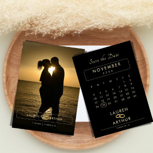 Black Modern Chic Minimal Foto Hochzeit Save The Date