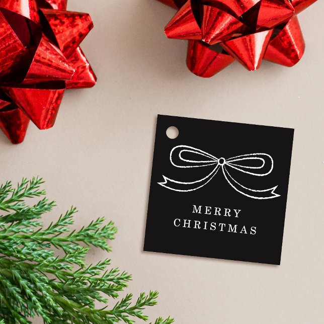 Black Modern Christmas Bow Holiday Gift Tag Geschenkanhänger (Von Creator hochgeladen)