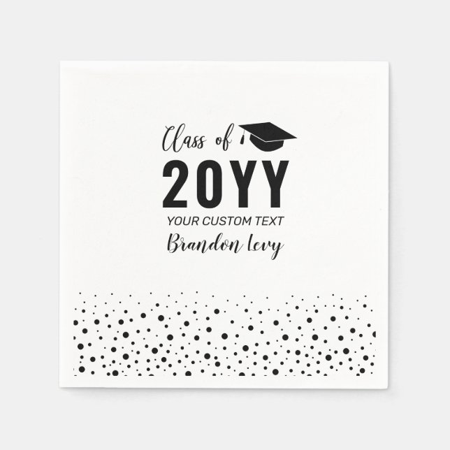 Black Modern Confetti Graduation Party Serviette (Vorderseite)