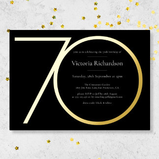 Black Modern Custom Minimalistisch 70. Geburtstag  Folieneinladung