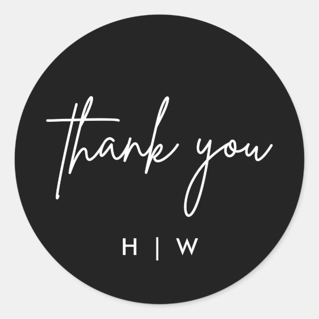 Black Modern Danke Monogram Wedding Runder Aufkleber (Vorderseite)