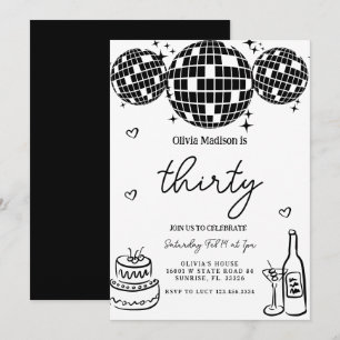 Black Modern Disco Ball 30. Geburtstagsparty Einladung