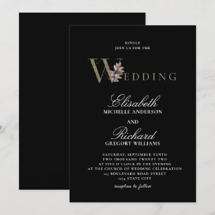 Black Modern Elegance Orchide Faire-part de mariag