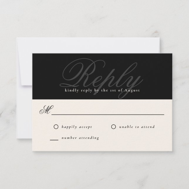 Black Modern Elegant Minimal Monogram Wedding RSVP Karte (Vorderseite)