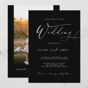 Black Modern Elegante Calligrafy Wedding Einladung