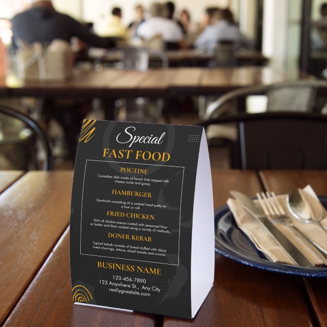 Black Modern Fast Food Menu Restaurant Sign Tischaufsteller (In Situ (Restaurant))