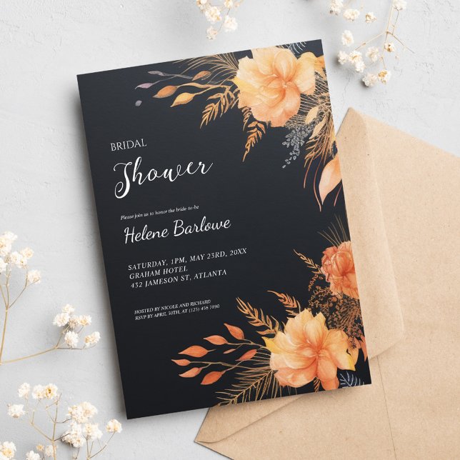 Black Modern Floral Brautparty Einladung (Black Modern Floral Bridal Shower Invitation)