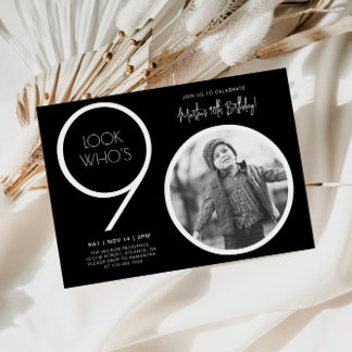 Black Modern Foto 90. Geburtstag Einladung