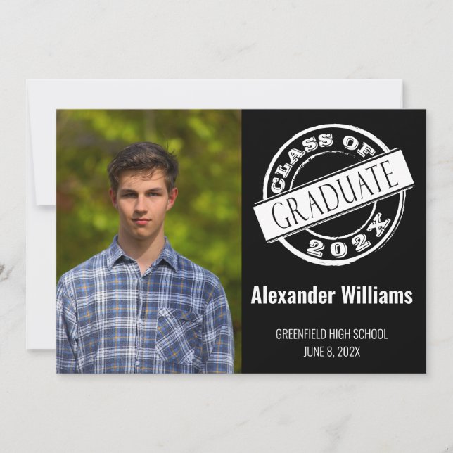 Black Modern Foto Graduation Party Einladung (Vorderseite)