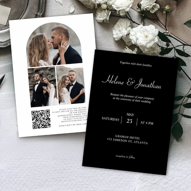 Black Modern Foto QR Code Hochzeit Einladung (Von Creator hochgeladen)