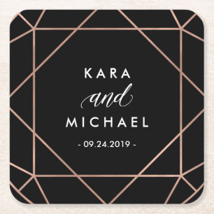 Black Modern Geometric Diamond Wedding Rechteckiger Pappuntersetzer