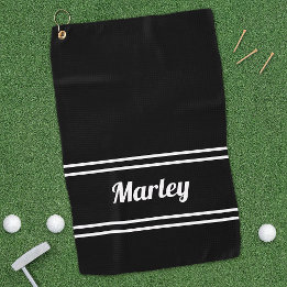 Black Modern Golfer Sports Classic Name Monogram Golfhandtuch