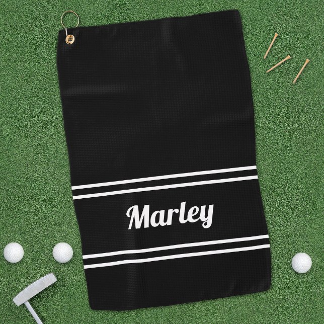 Black Modern Golfer Sports Classic Name Monogram Golfhandtuch (Black Modern Golfer Sports Classic Name Monogram Golf Towel)