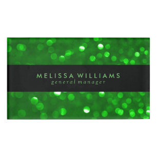 Black & Modern Green Bokeh Glitter Textur Namenschild