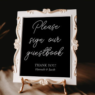 Black Modern Guestbook Wedding Sign Poster