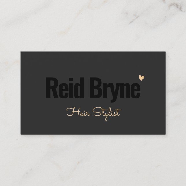 Black Modern Hair Stylist Gold Herz Visitenkarte (Vorderseite)