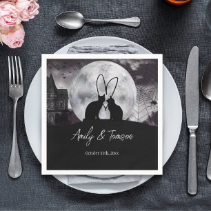 Black Modern Halloween Wedding Engagement Custom Serviette