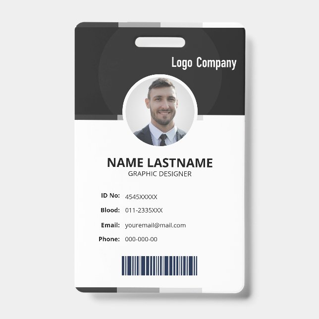 Black Modern ID Identification Card Photo Badge (Avant)