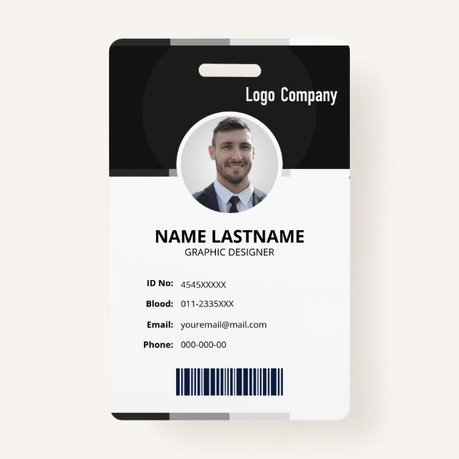 Black Modern ID Identification Card Photo Badge (Devant)