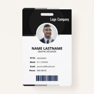 Black Modern ID Identification Card Photo Badge Ausweis